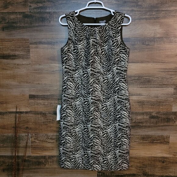 Ann Taylor Zebra Sheath Dress 8 Pleated Neck Cotton Wool Silk Blend NWT - Picture 1 of 8